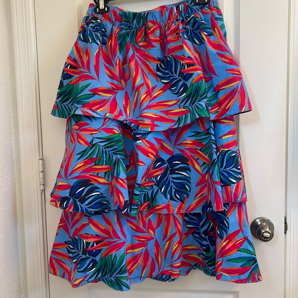 Tabitha Brown for Target Women's Tropical Print Tiered Midi Skirt - Blue/Pink XS